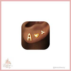 14K Gold Plated Heart Initial Stud Earrings Set, 3 Pairs Hypoallergenic